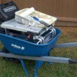 wheelbarrow full of tools Cut down on the carrying. Pack up a wheelbarrow instead.