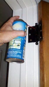 Use Teflon or other spray lubricant to quiet squeaky hinges.