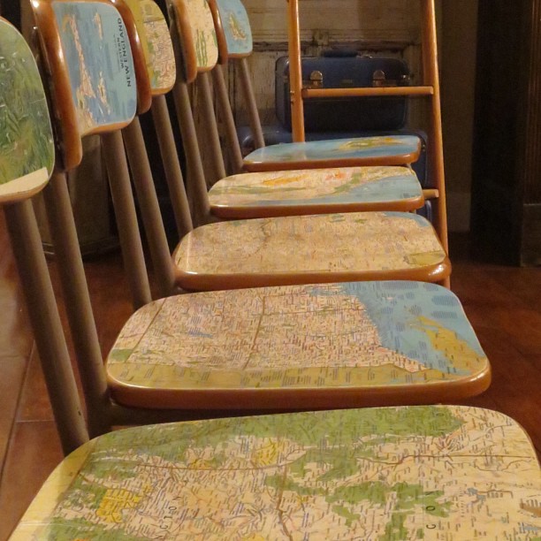 Old school chairs + National geographic maps = Knock off Anthro chairs