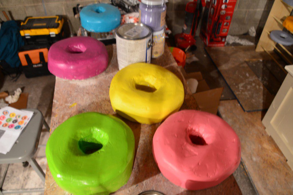 Painted donuts ready for decorating