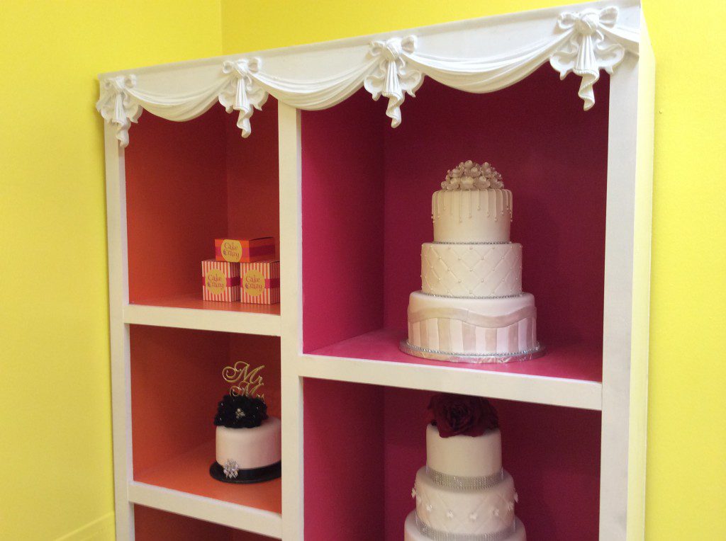 We built two new custom shelves for the wedding consult area.  Save My Bakery