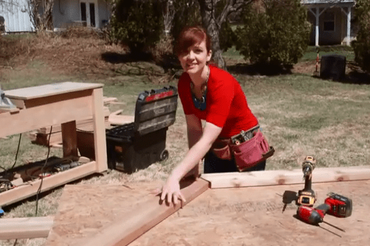 Theresa working on the Playset