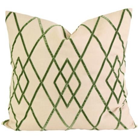 Ayaka 22" Square Green Velvet on Linen Throw Pillow