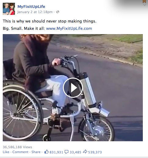 MyFixitUpLife facebook page screen shot of wheelchair adapters video
