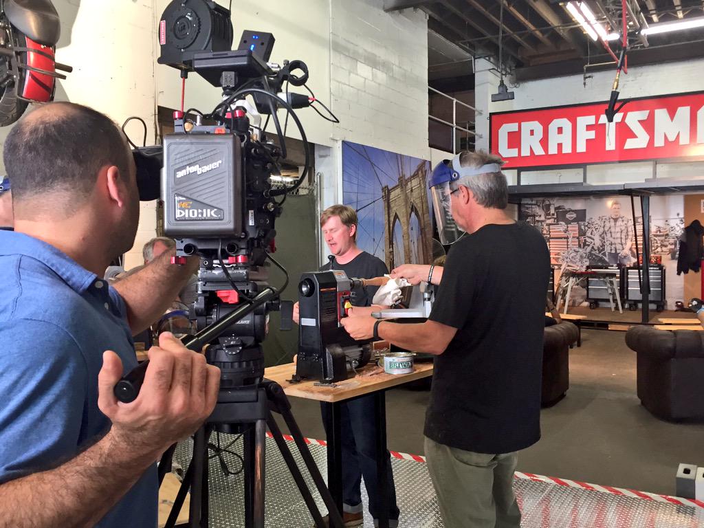 Dan Cary and Rob Johnstone from Woodworker's Journal are sharing lathe tips to a crowd at Craftsman MAKEcation. 