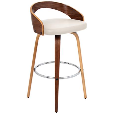 The Gratto is a faux leather and walnut barstool that delivers a mid-century design.