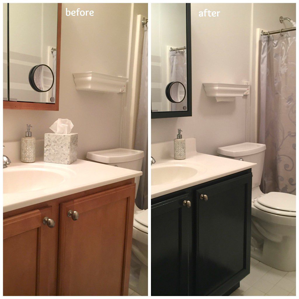 I updated the wall color and decor of my mom's bathroom a few months ago. We were both happy to see a new color on her bathroom vanity cabinet.