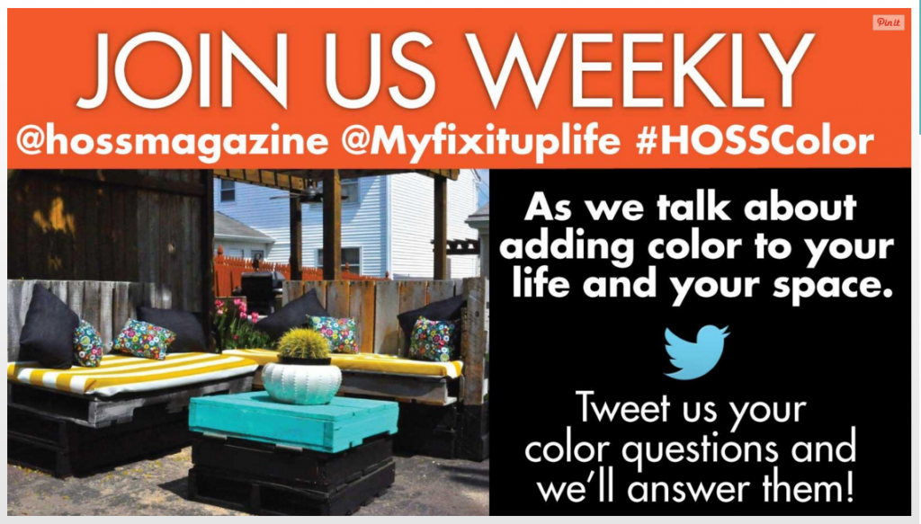 Join Hoss magazine and DIY expert, designer and host of MyFixitUpLife talk show, Theresa Coleman Clement, for a weekly Twitter chat talking all things color! Every Wednesday, starting the first week of December, Clement and HOSS will be taking all your colorful questions! - See more at: https://hossmagazine.com/design/article/hosss-twitter-is-getting-colorful#sthash.Ygtc6TXM.By0clNOW.dpuf