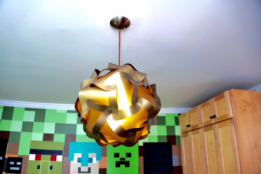 Lucky to find this bronze puzzle light on Amazon. Less than $20, it completely fits the Minecraft mojo. 
