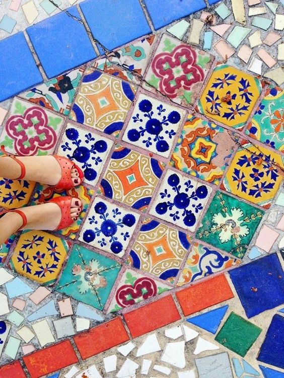 _M3. Tile can be mixed when keeping the color story consistent. Shown here are Mexican floor tiles pattern