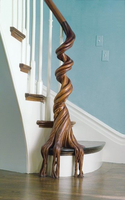 Yes to the hand rail that grows from the floor. Whimsy rules when it can be pop in a traditional space