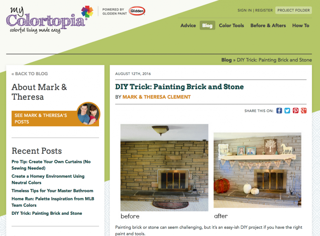 Paint fireplace brick stone MyFixitUpLife Glidden diy projects