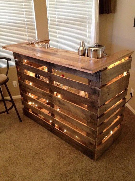 Pallet Bars with twinkle lights.