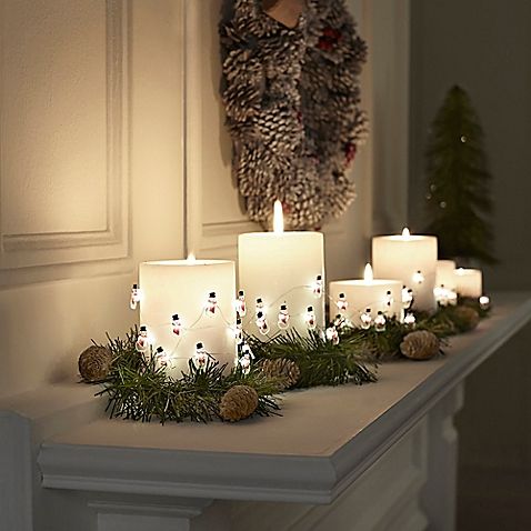 2 Holiday light interior decor candle snowman