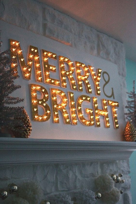 3 Holiday light interior sign Merry Bright