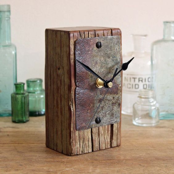 driftwood metal clock