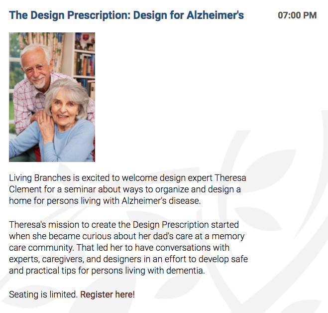 Home design Alzheimer's Living Branches Theresa Clement