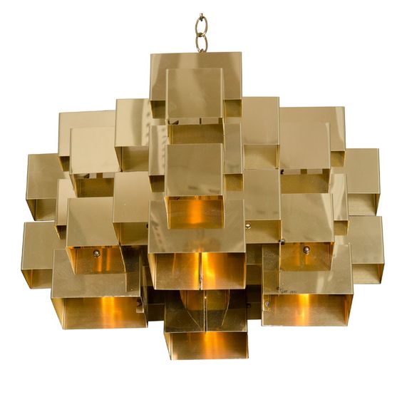 polished brass cubist chandelier 1970 curtis jere