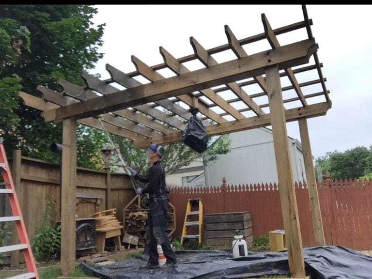 Man v. Pergola How to clean, stain and seal a wood pergola