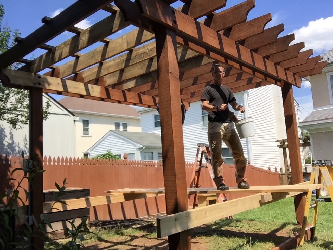 Man v. Pergola How to clean, stain and seal a wood pergola