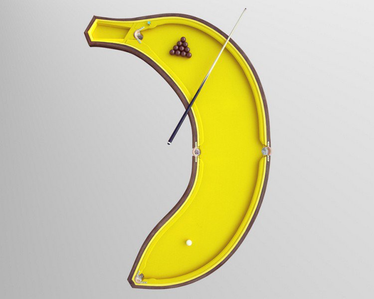 The banana pool table is designed and sold by Cléon Daniel. He offers a mini version, and bespoke options are available, too. home decor