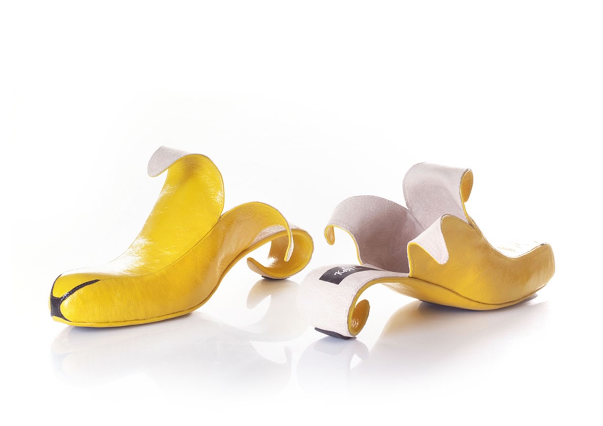 And if you were wondering what to wear while you sat in your banana chair next to your kitten in the banana bed, using the banana light to see the banana pool table, here are the perfect shoes. I would love to try these on. No, seriously.
