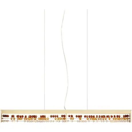 Delightful in its expression of mathematical linearality, the LBL Roka Collection’s gold LED chandelier celebrates the abacus with golden glass beads. I swooned.