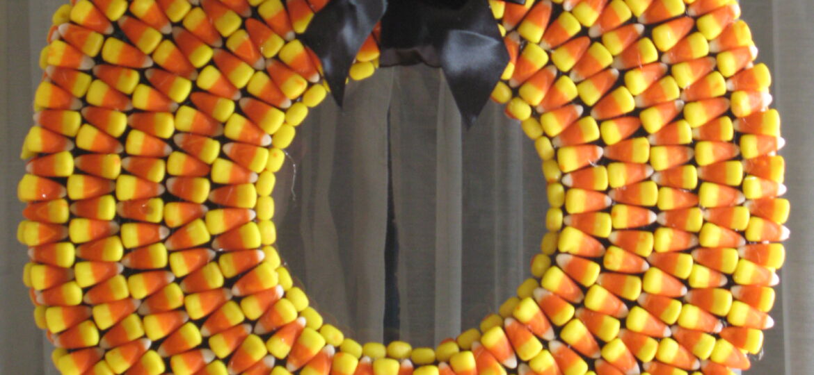Candy corn wreath close up