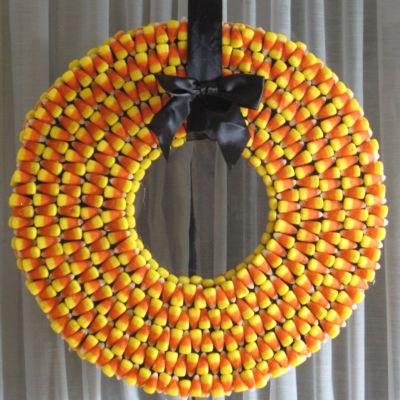 Candy corn wreath close up