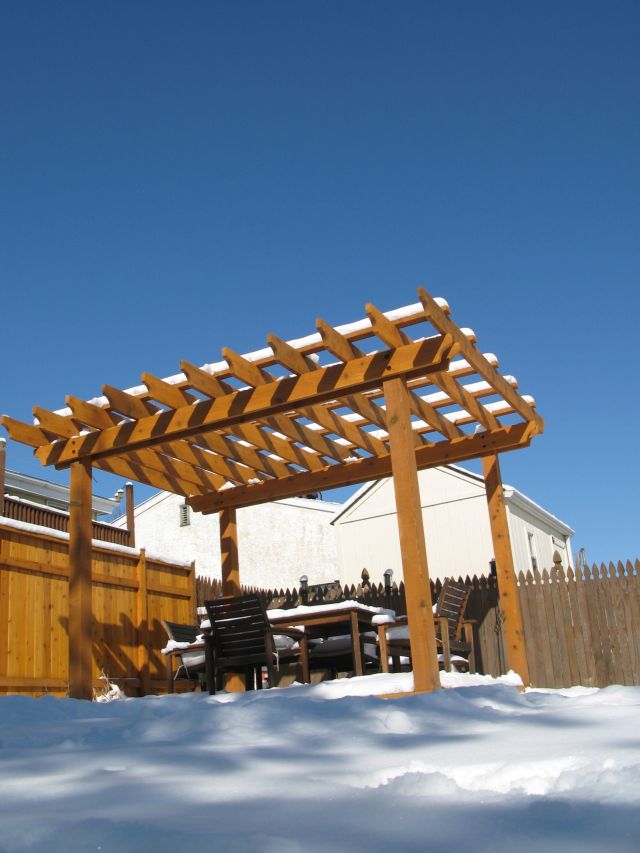 Cedar Pergola and Fence Brave The Seasons.