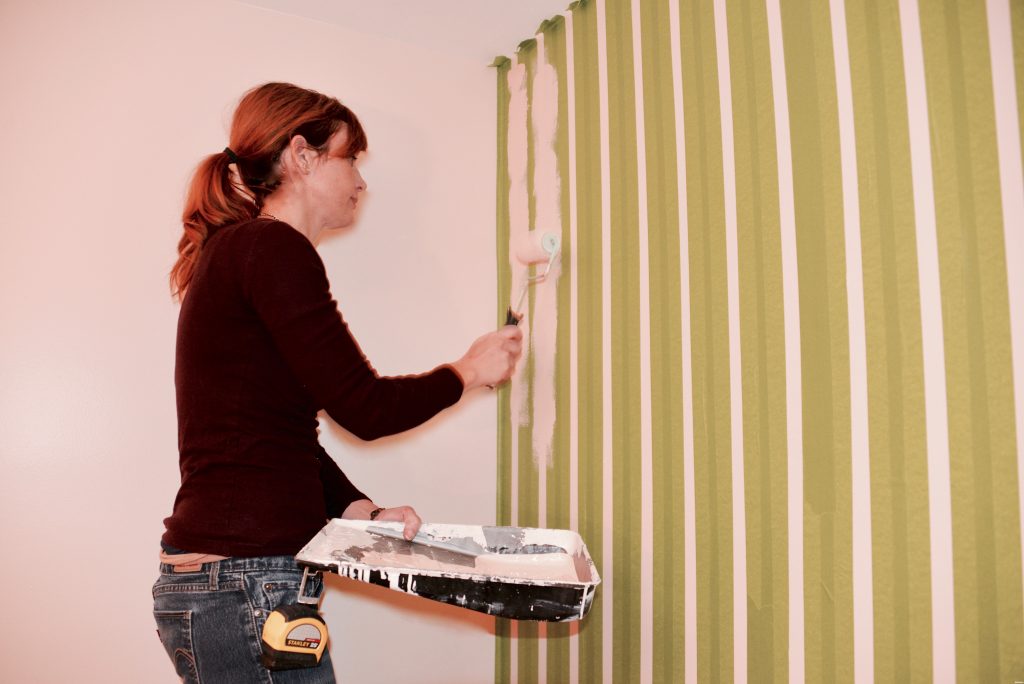 Theresa painting stripes Frogtape