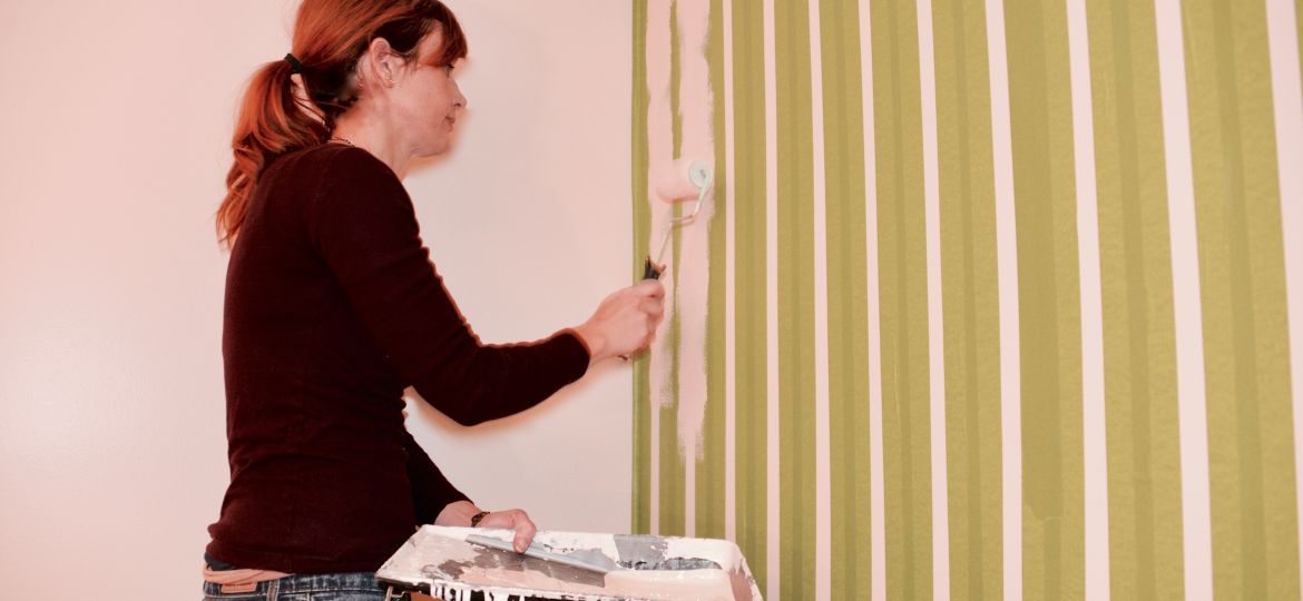 Theresa painting stripes Frogtape