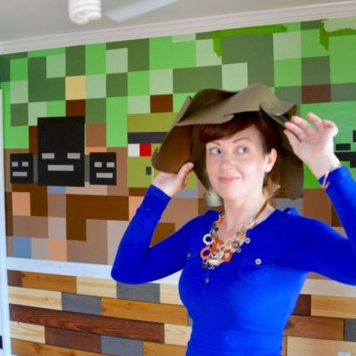 2016_MyFixitUpLife_MineCraft wall mural_Prefinished wood accents_Lighting_Light fixture_Hat_Theresa