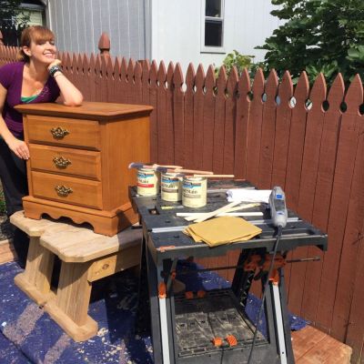 Theresa MyFixitUpLife Habitat Minwax before tools