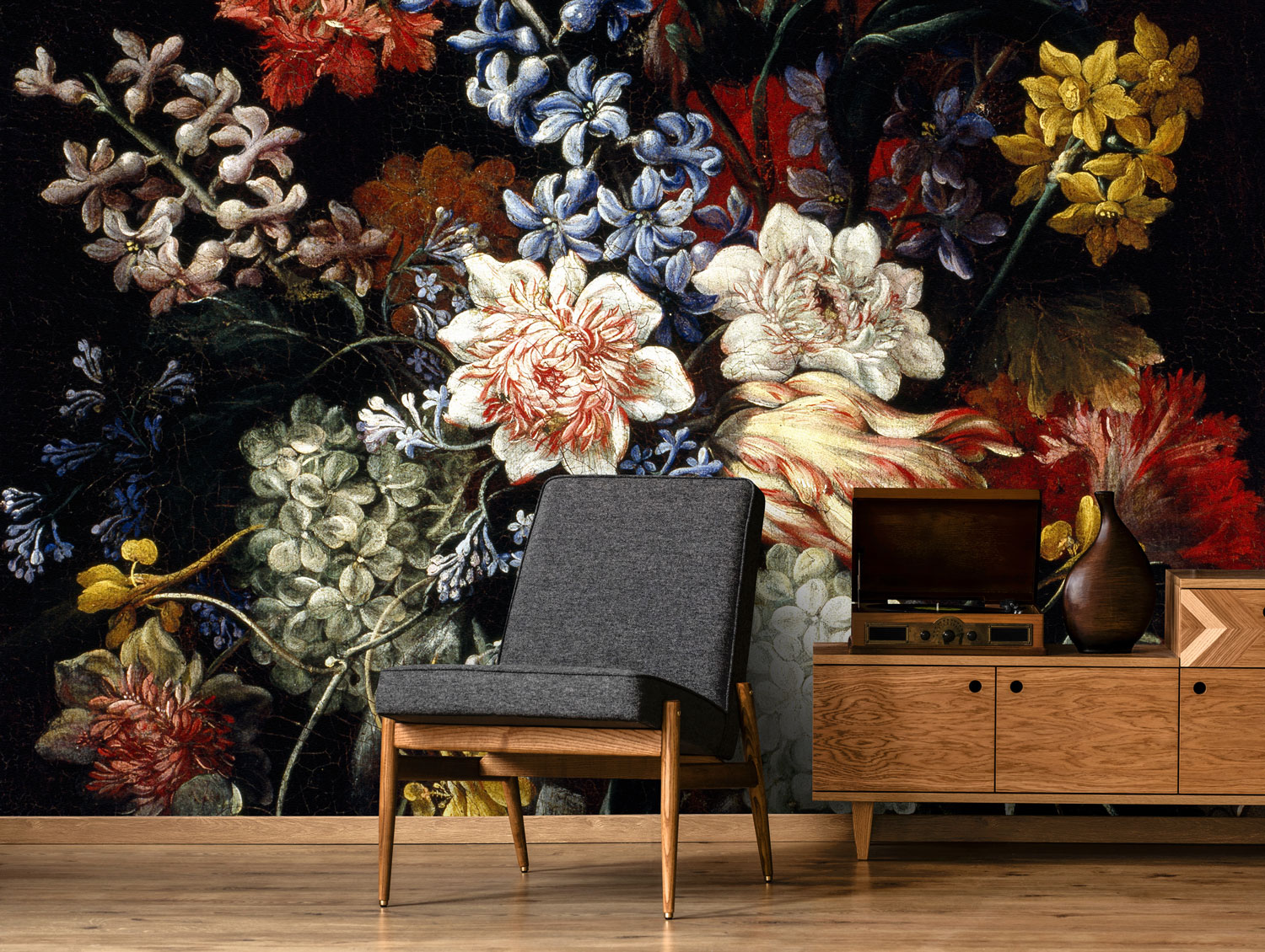 Rich, dark, and oversized? Yes, bold floral wallpaper is trending