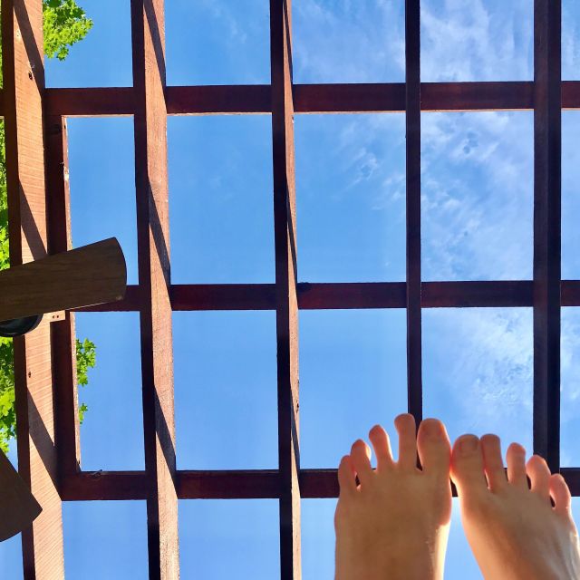 Theresa feet pergola MyFIxitUpLife meditate yoga