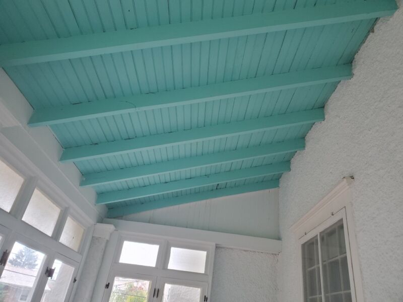 Sherwin-Williams Cooled Blue porch ceiling