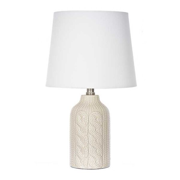 This cable knit table lamp is actually ceramic.