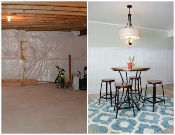 7 Basement Renovation Before and After Basement Materials Guide MyFixitUpLife MyFixitUpLife 7 Basement Renovation Before and After trim plank ceiling MyFixitUpLife