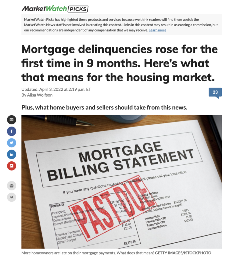 mortgage home foreclosures 2022 delinquencies 