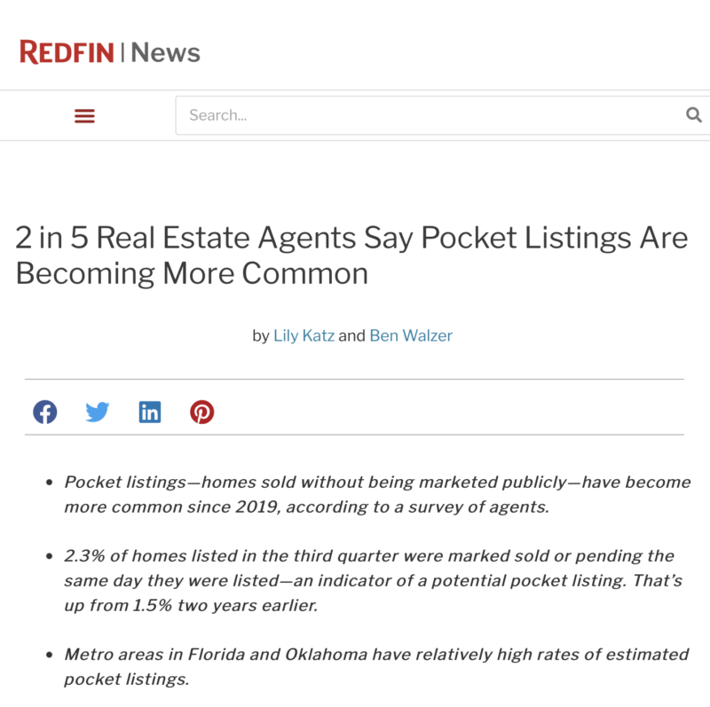 pocket listings Redfin