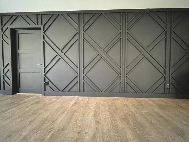 Modern geometric matte black feature wall - modern accent wall - Modern Mill Acre - MyFixitUpLife