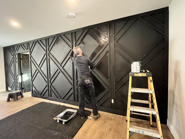 Painting matte black geometric feature wall - MyFixitUpLife