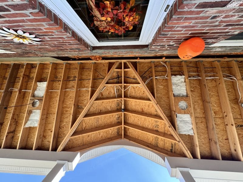 The unfinished porch. It needed a finished ceiling. Before wood plank porch ceiling - myfixituplife
