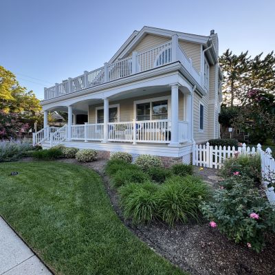 House porch fence landscaping trees